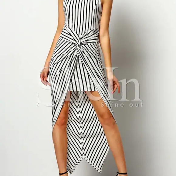NWOT Shein Striped Knotted Asymmetric Dress - Picture 4 of 4